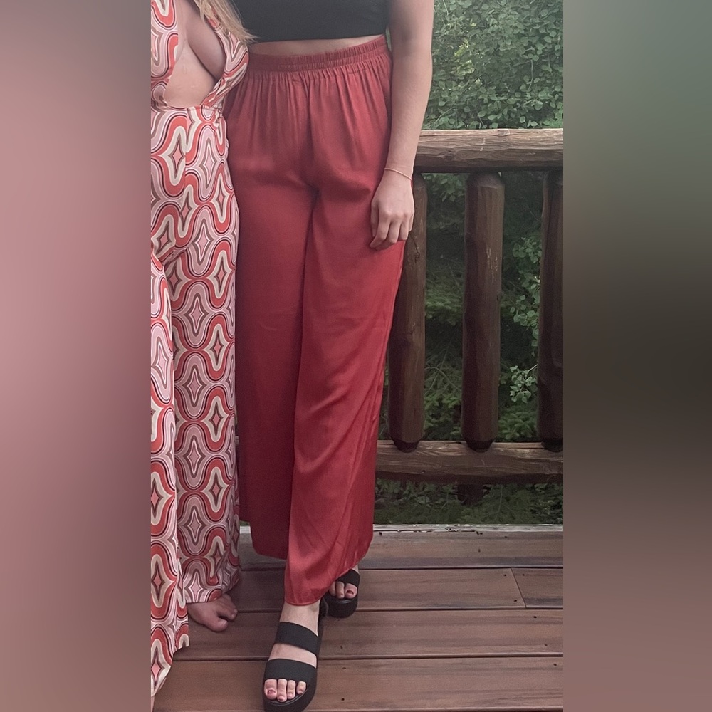 High waisted flowy coral wide leg pant